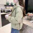 Hooded Solid Short Jacket Women's Spring Autumn Loose Casual Jacket Double Zipper Loose Female Outwear Spring Thin Coat Trend