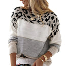 Women Leopard Print Loose Sweaters Spring Autumn Round Collar Long Sleeve Knitted Pullovers OUFY-202100104