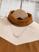 Girls' Color-Block Knitted High-Necked Dress 1-Piece Spring Autumn Fashion Leisure Children's Comfortable Home Wear