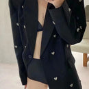 Spring Autumn Blazer Women Fashion Loose Single Button Love Decoration Black Coat Female Harajuku Long Sleeve Lapel Suit Jacket