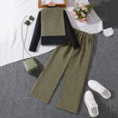 New Fashion Spring Autumn Clothes Sets For Kids Girls Long Sleeve Black Top With Army Green Vest And Pants Daily Causal Style