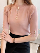 2026 Spring Autumn Korean Fashion Solid Sweater Women Short Sleeve Tops Pull Femme Casual Slim Female Pullover Knitted Clothes