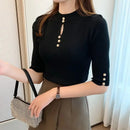 2026 Spring Autumn Korean Fashion Solid Sweater Women Short Sleeve Tops Pull Femme Casual Slim Female Pullover Knitted Clothes