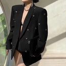 Spring Autumn Blazer Women Fashion Loose Single Button Love Decoration Black Coat Female Harajuku Long Sleeve Lapel Suit Jacket