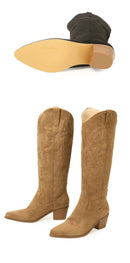 Hlieny 2026 New Retro Spring Winter Knee High Boots Women Comfy Walking Fashion Pointed Toe Female Western Cowboy Boot High Heel