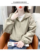 Hooded Solid Short Jacket Women's Spring Autumn Loose Casual Jacket Double Zipper Loose Female Outwear Spring Thin Coat Trend