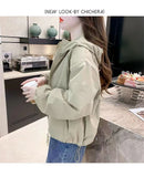 Hooded Solid Short Jacket Women's Spring Autumn Loose Casual Jacket Double Zipper Loose Female Outwear Spring Thin Coat Trend