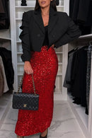 Spring Glitter Sequin Shiny Skirts For Women Club Party Elegant High Waist Slim A-Line Long Skirt Sexy Streetwear Ladies Skirts
