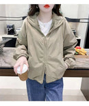 Hooded Solid Short Jacket Women's Spring Autumn Loose Casual Jacket Double Zipper Loose Female Outwear Spring Thin Coat Trend