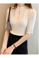 2026 Spring Autumn Korean Fashion Solid Sweater Women Short Sleeve Tops Pull Femme Casual Slim Female Pullover Knitted Clothes