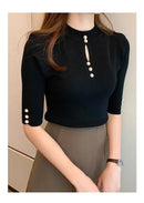 2026 Spring Autumn Korean Fashion Solid Sweater Women Short Sleeve Tops Pull Femme Casual Slim Female Pullover Knitted Clothes