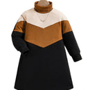 Girls' Color-Block Knitted High-Necked Dress 1-Piece Spring Autumn Fashion Leisure Children's Comfortable Home Wear
