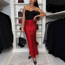 Spring Glitter Sequin Shiny Skirts For Women Club Party Elegant High Waist Slim A-Line Long Skirt Sexy Streetwear Ladies Skirts