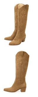 Hlieny 2026 New Retro Spring Winter Knee High Boots Women Comfy Walking Fashion Pointed Toe Female Western Cowboy Boot High Heel