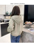 Hooded Solid Short Jacket Women's Spring Autumn Loose Casual Jacket Double Zipper Loose Female Outwear Spring Thin Coat Trend