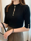 2026 Spring Autumn Korean Fashion Solid Sweater Women Short Sleeve Tops Pull Femme Casual Slim Female Pullover Knitted Clothes