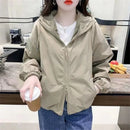Hooded Solid Short Jacket Women's Spring Autumn Loose Casual Jacket Double Zipper Loose Female Outwear Spring Thin Coat Trend