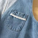 Cartoon girls embroider denim vest for women autumn spring Japan style flowers embroidery denim waistcoat sleeveless coat