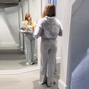 Chic Sequin Wing Hoody Women's Pants Suit O-neck Pockets Jacket High Waist Trousers Lady Set 2026 Spring 2 Pieces Set Women