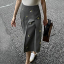 Simple Fashion Embroidery Beading Gray Skirt for Women 2026 Spring Autumn New Ruched Skirts Y2k High Waist Faldas Mujer