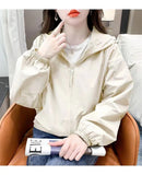 Hooded Solid Short Jacket Women's Spring Autumn Loose Casual Jacket Double Zipper Loose Female Outwear Spring Thin Coat Trend