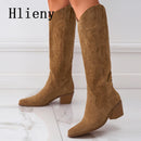 Hlieny 2026 New Retro Spring Winter Knee High Boots Women Comfy Walking Fashion Pointed Toe Female Western Cowboy Boot High Heel