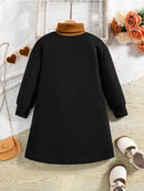 Girls' Color-Block Knitted High-Necked Dress 1-Piece Spring Autumn Fashion Leisure Children's Comfortable Home Wear