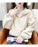 Hooded Solid Short Jacket Women's Spring Autumn Loose Casual Jacket Double Zipper Loose Female Outwear Spring Thin Coat Trend
