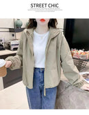 Hooded Solid Short Jacket Women's Spring Autumn Loose Casual Jacket Double Zipper Loose Female Outwear Spring Thin Coat Trend