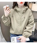 Hooded Solid Short Jacket Women's Spring Autumn Loose Casual Jacket Double Zipper Loose Female Outwear Spring Thin Coat Trend