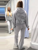 Chic Sequin Wing Hoody Women's Pants Suit O-neck Pockets Jacket High Waist Trousers Lady Set 2026 Spring 2 Pieces Set Women