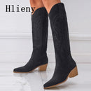 Hlieny 2026 New Retro Spring Winter Knee High Boots Women Comfy Walking Fashion Pointed Toe Female Western Cowboy Boot High Heel