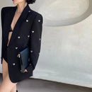 Spring Autumn Blazer Women Fashion Loose Single Button Love Decoration Black Coat Female Harajuku Long Sleeve Lapel Suit Jacket