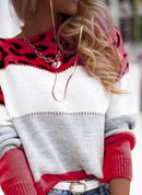 Women Leopard Print Loose Sweaters Spring Autumn Round Collar Long Sleeve Knitted Pullovers OUFY-202100104