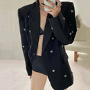 Spring Autumn Blazer Women Fashion Loose Single Button Love Decoration Black Coat Female Harajuku Long Sleeve Lapel Suit Jacket