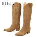 Hlieny 2026 New Retro Spring Winter Knee High Boots Women Comfy Walking Fashion Pointed Toe Female Western Cowboy Boot High Heel