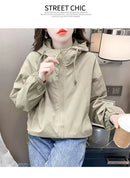 Hooded Solid Short Jacket Women's Spring Autumn Loose Casual Jacket Double Zipper Loose Female Outwear Spring Thin Coat Trend