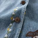 Cartoon girls embroider denim vest for women autumn spring Japan style flowers embroidery denim waistcoat sleeveless coat