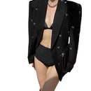 Spring Autumn Blazer Women Fashion Loose Single Button Love Decoration Black Coat Female Harajuku Long Sleeve Lapel Suit Jacket